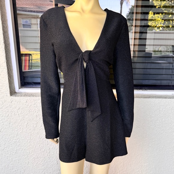 Material Girl Silver Shimmer Tie Front Romper - Picture 9 of 14